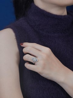 Diamond Sapphire Art Deco Style Navette Engagement Ring in 14K White Gold