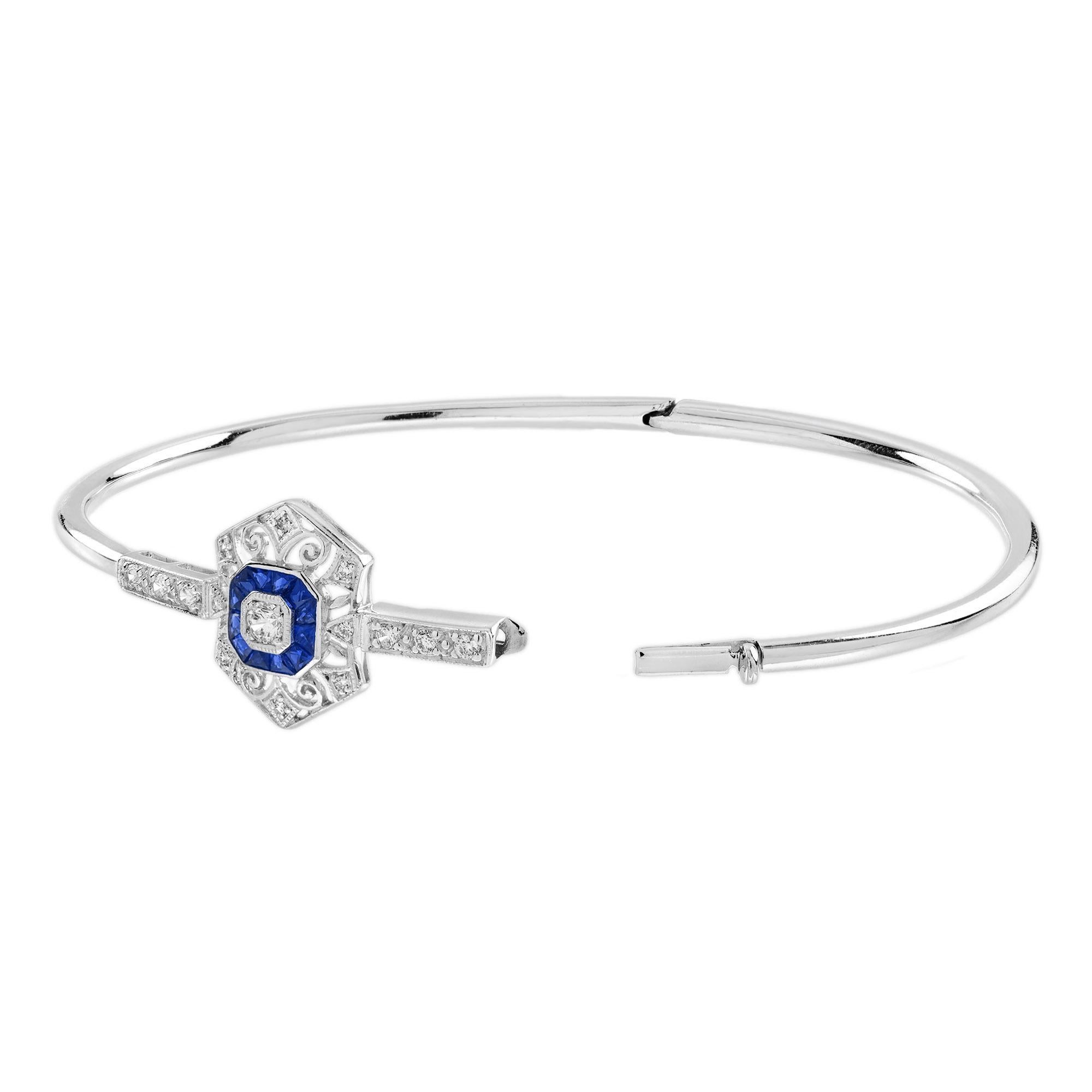 Bracciale traforato con diamante e zaffiro in stile Art Déco in oro bianco 18 carati In condizioni Nuovo in vendita a Bangkok, TH