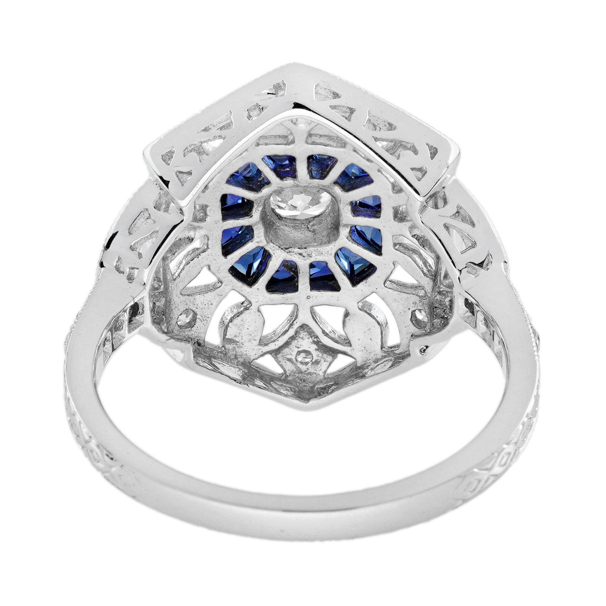 Diamond Sapphire Art Deco Style Openwork Jewelry Set in 18K White Gold For Sale 6