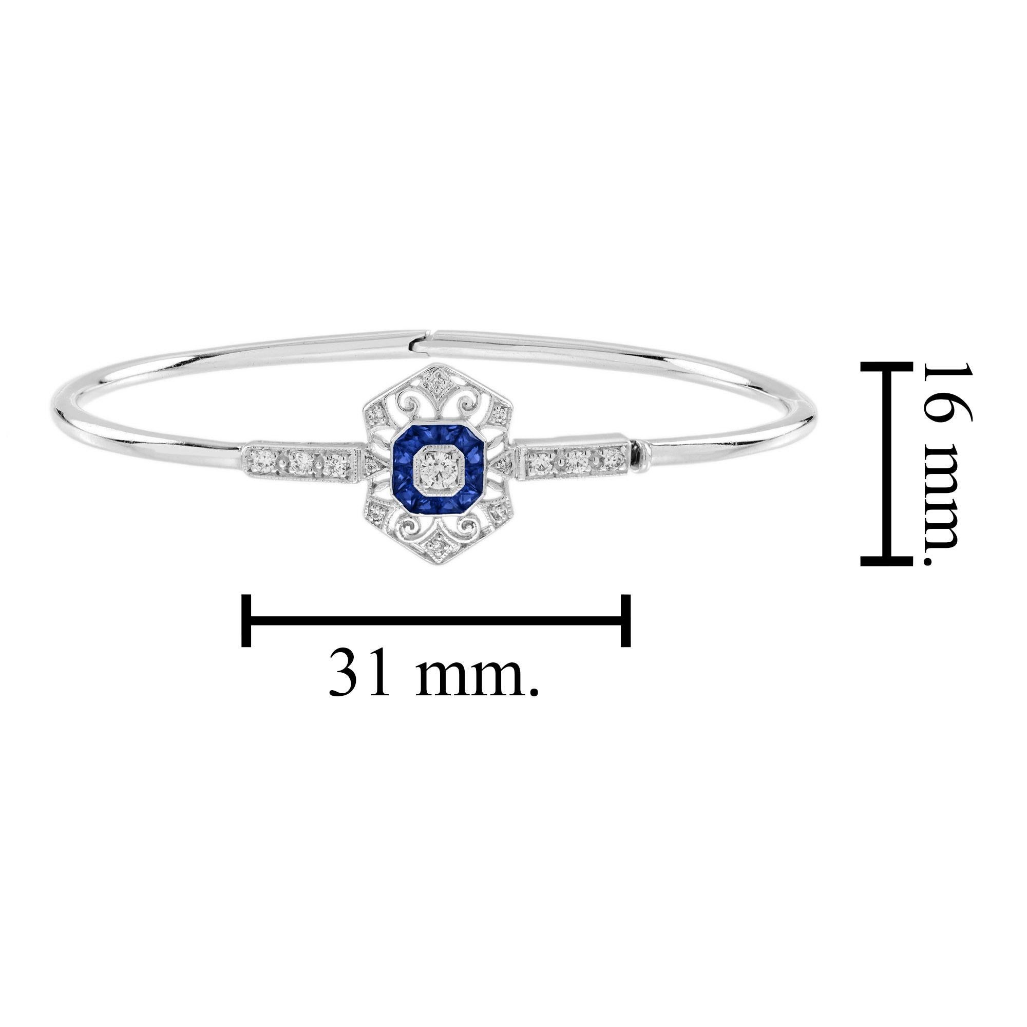 Women's Diamond Sapphire Art Deco Style Openwork Jewelry Set in 18K White Gold For Sale