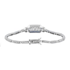 Bracciale con zaffiri e diamanti in stile Art Déco, in oro bianco 18 carati