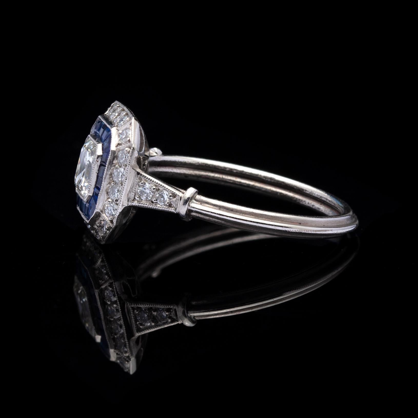 Ring im Art-Déco-Stil mit Diamanten und Saphiren (Art déco) im Angebot
