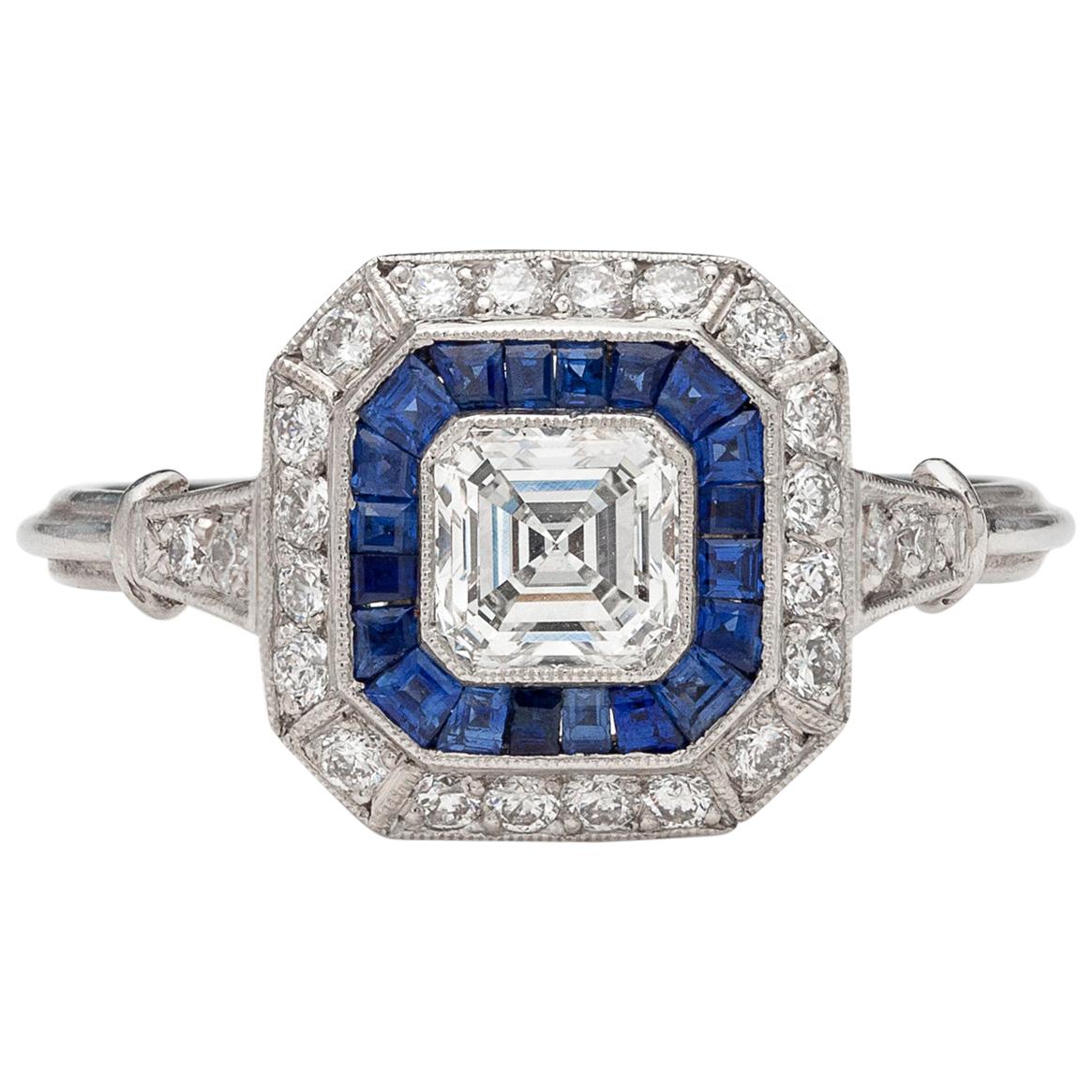 Diamond Sapphire Art Deco Style Ring