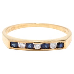 Diamond Sapphire Band, 18K Yellow Gold, Stackable Diamond Band, Something Blue