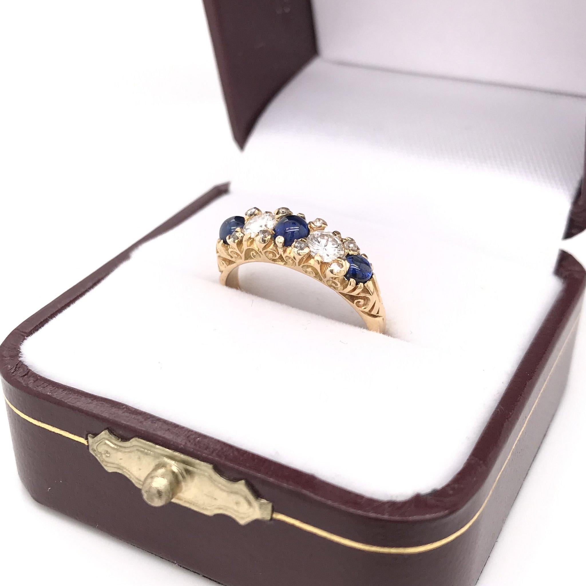 Art Deco Antique Diamond and Cabochon  Sapphire Band