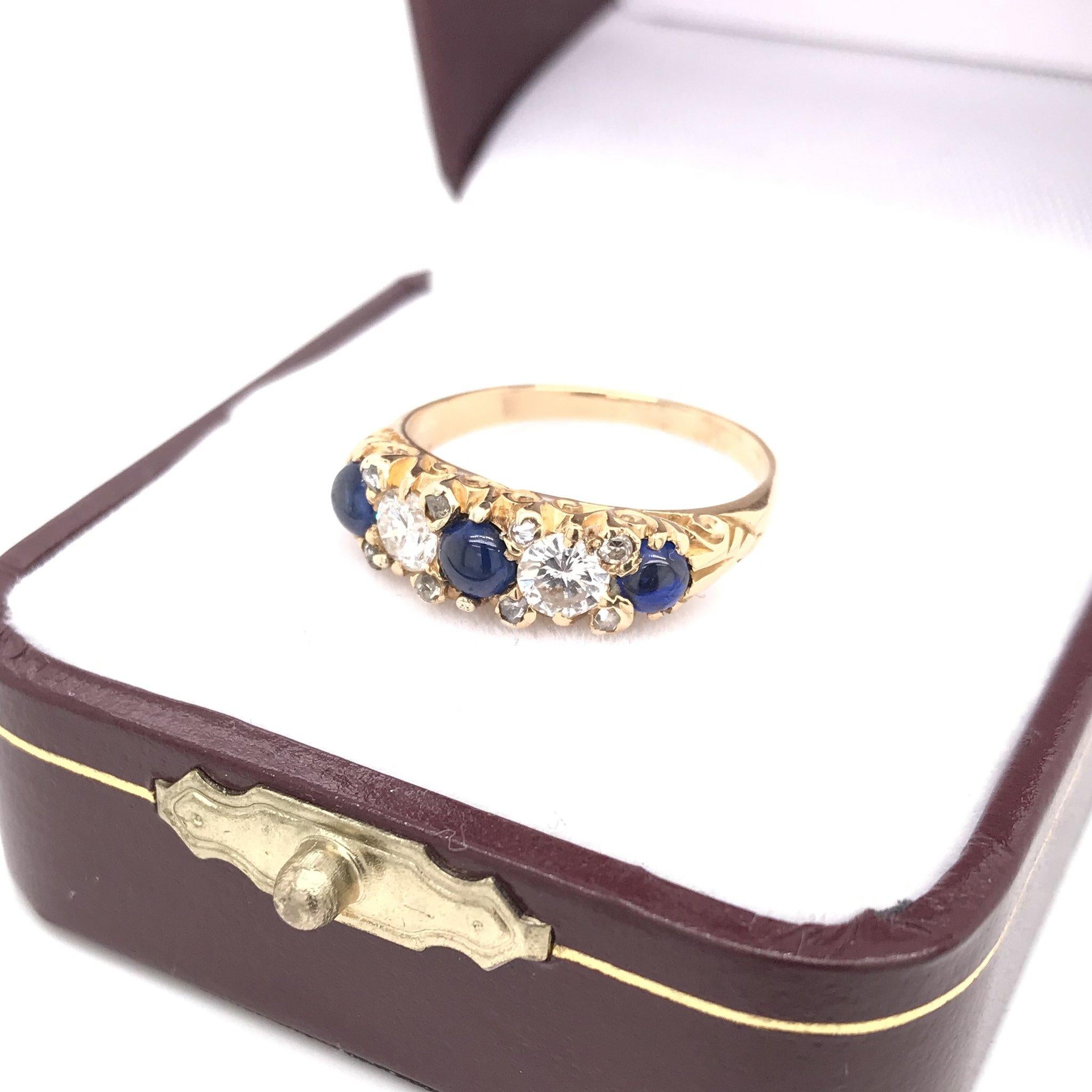 Women's Antique Diamond and Cabochon  Sapphire Band