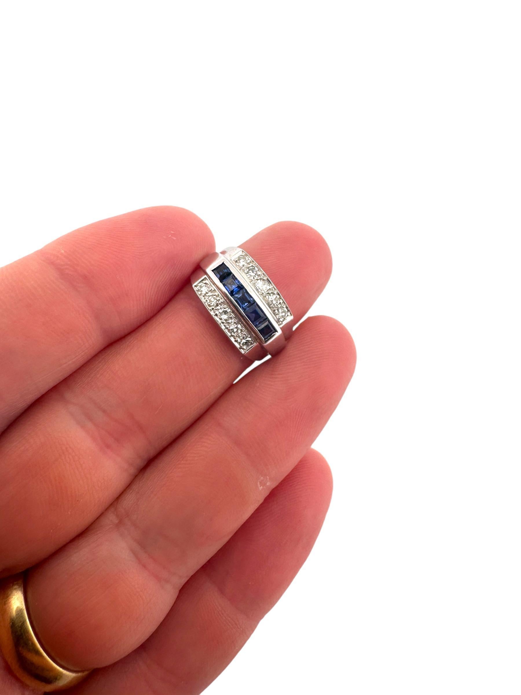 Diamond & Sapphire Band Style Ring 14K White Gold For Sale 1