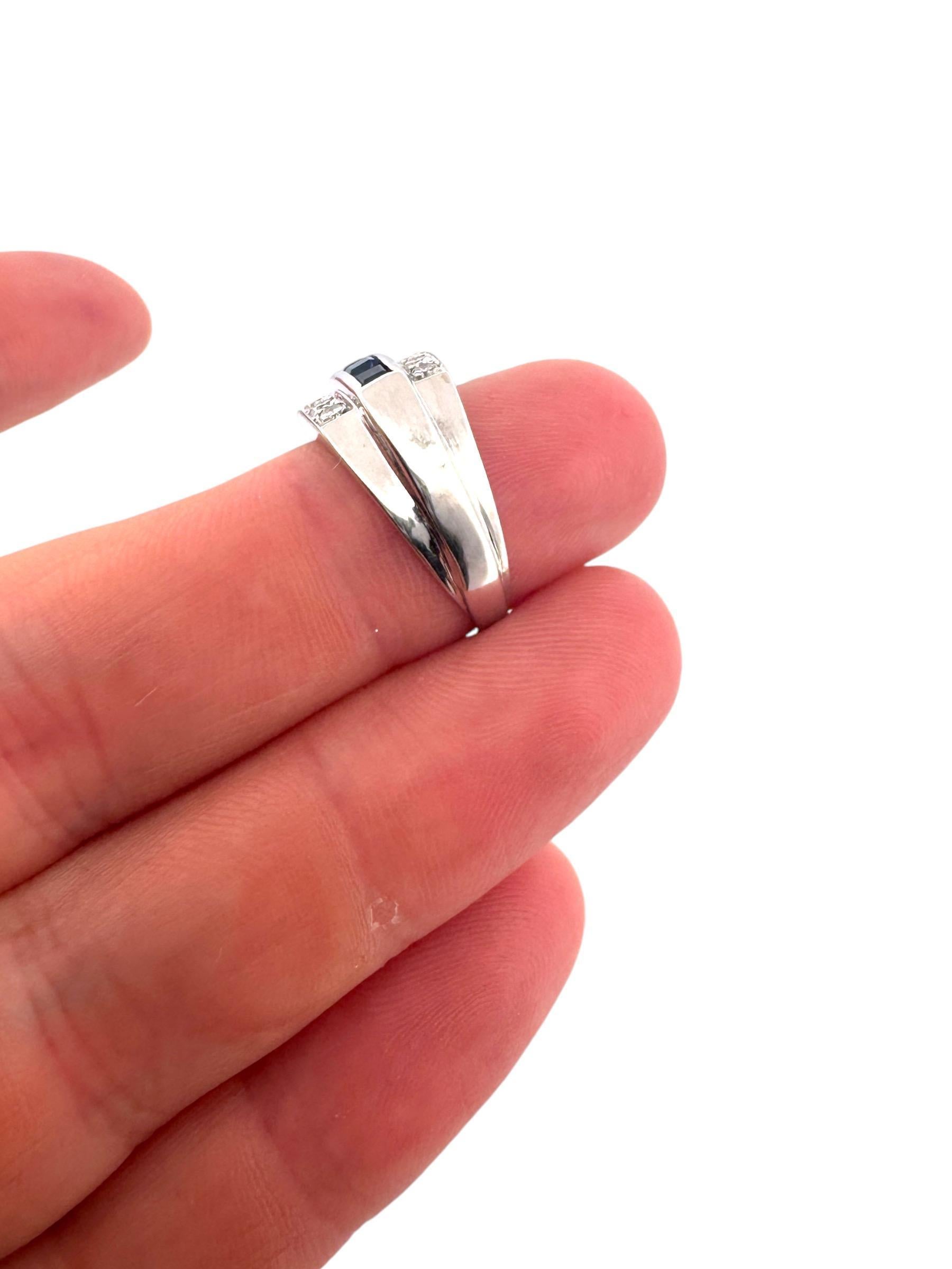 Diamond & Sapphire Band Style Ring 14K White Gold For Sale 2