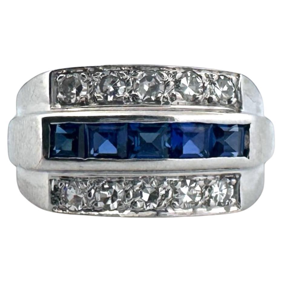 Diamond & Sapphire Band Style Ring 14K White Gold