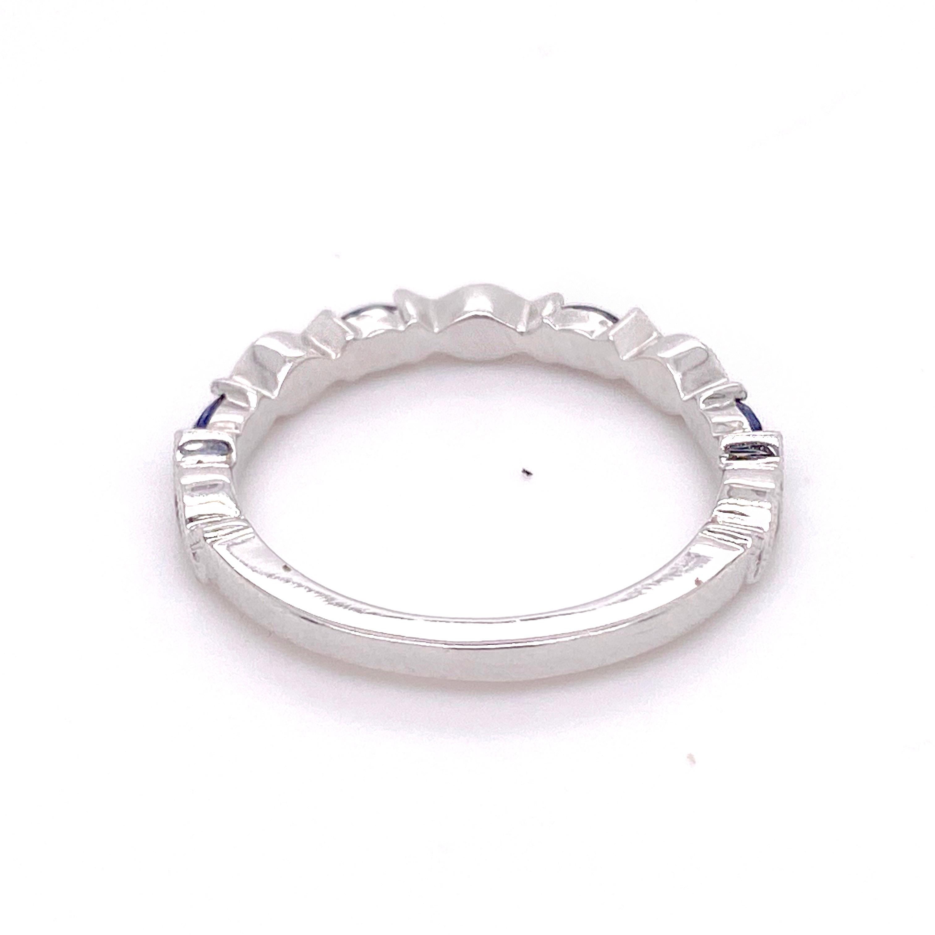 Contemporary Diamond Sapphire Band, White Gold Wedding Ring, Marquise Sapphires .85 Carats