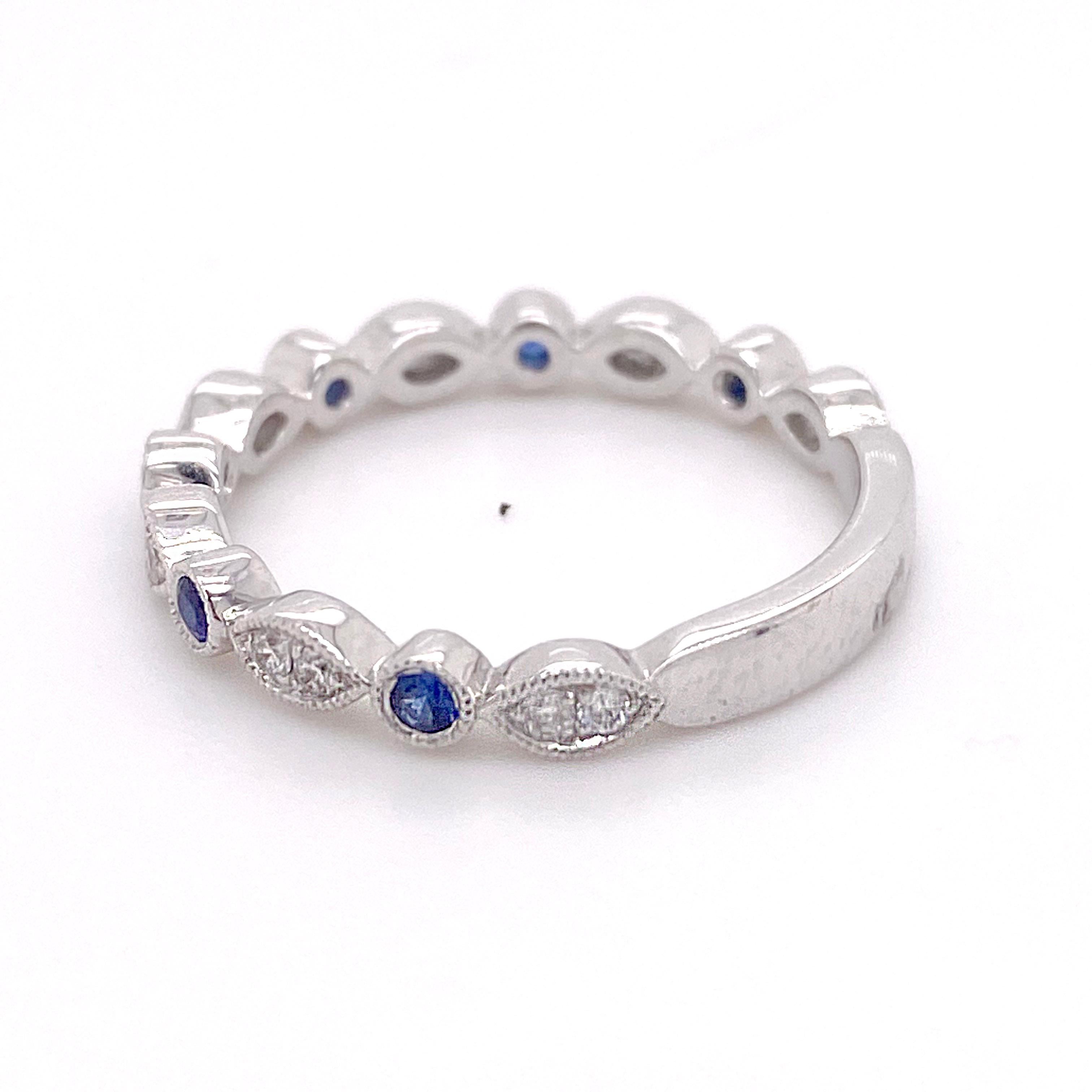Diamant-Saphir-Ring, Weißgold-Hochzeitsring, stapelbarer Jahrestag-Ehering (Zeitgenössisch)