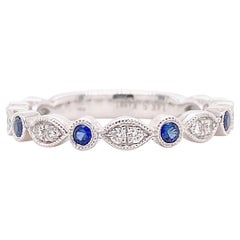 Diamant-Saphir-Ring, Weißgold-Hochzeitsring, stapelbarer Jahrestag-Ehering