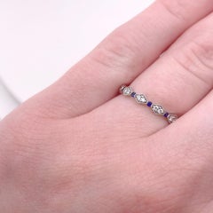 Diamond Sapphire Band, White Gold Wedding Ring, Stackable Band 15 Gemstones