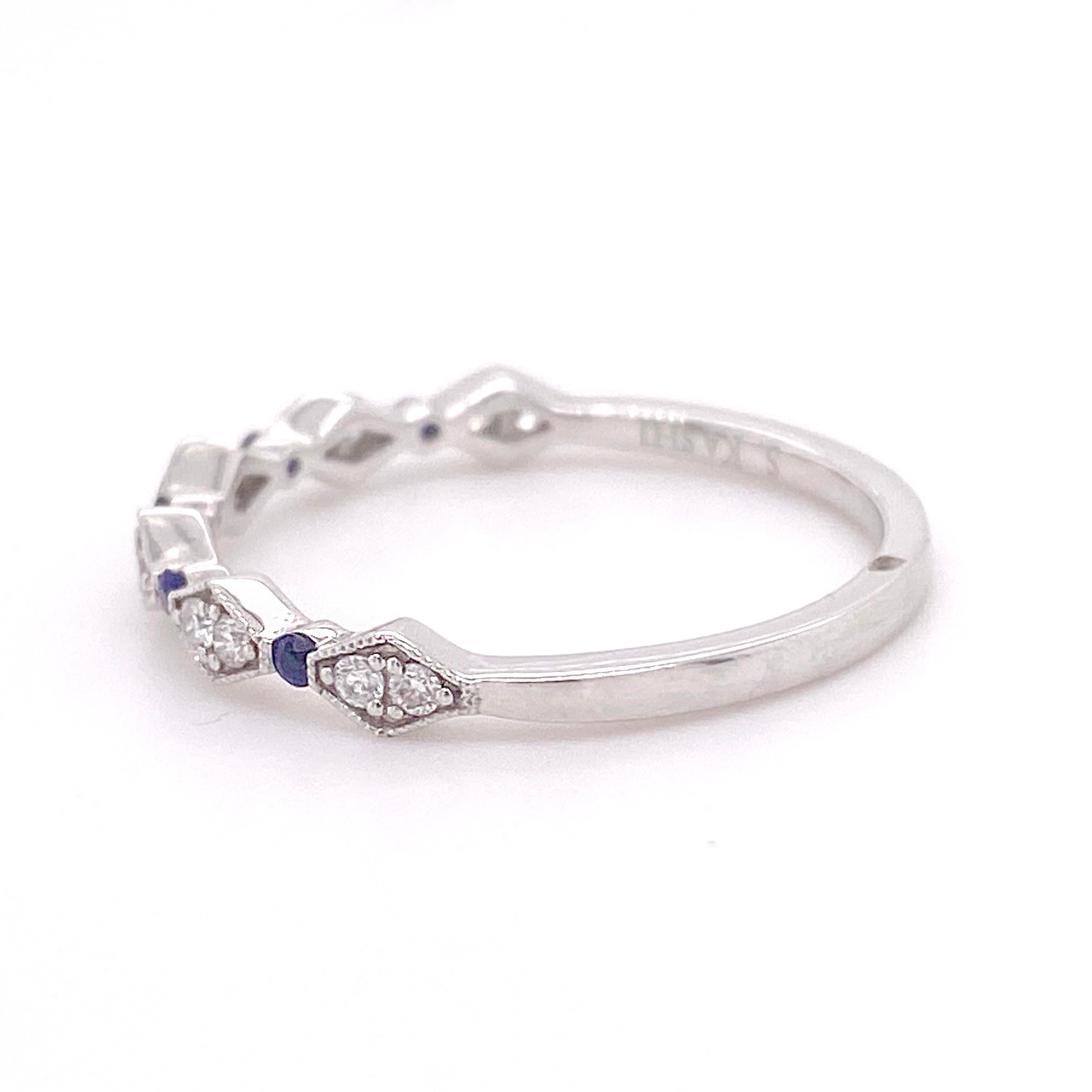 Diamant-Saphir-Ring, Weißgold-Ehering, stapelbarer Ring 15 Edelsteine (Zeitgenössisch) im Angebot