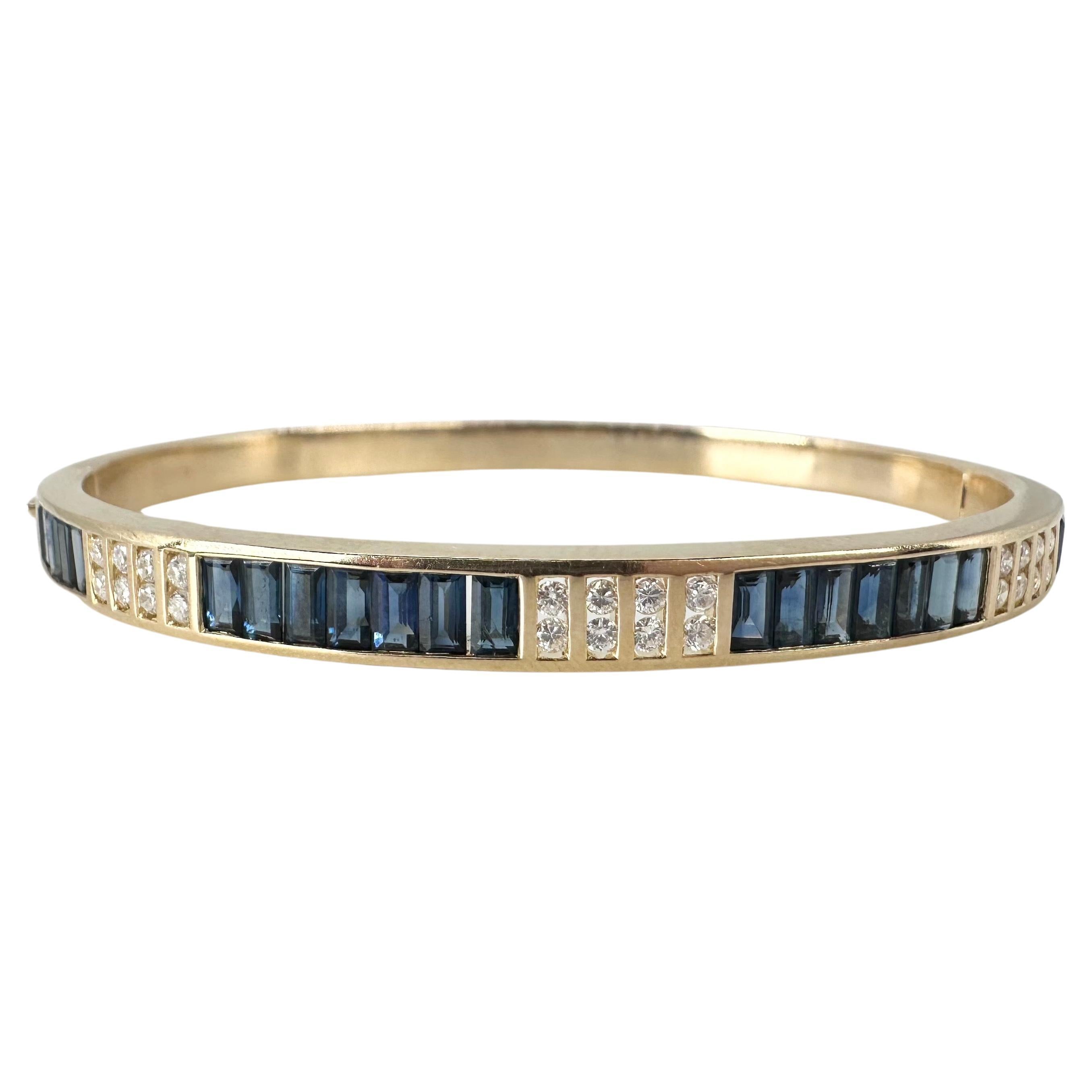 Diamond Sapphire bangle 18KT yellow gold bracelet
