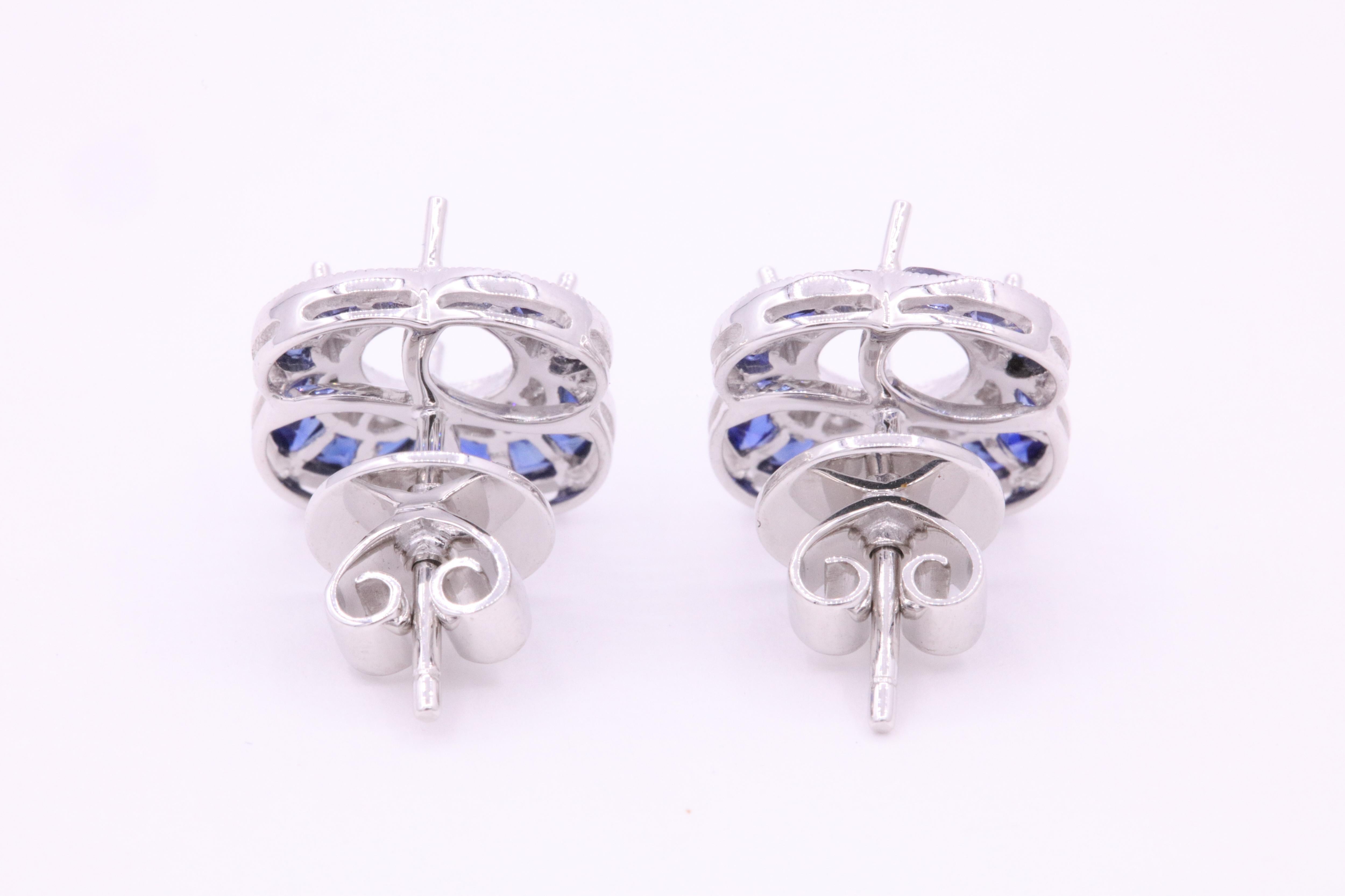 Round Cut Diamond Sapphire Bezel Earrings 1.19 Carats Platinum
