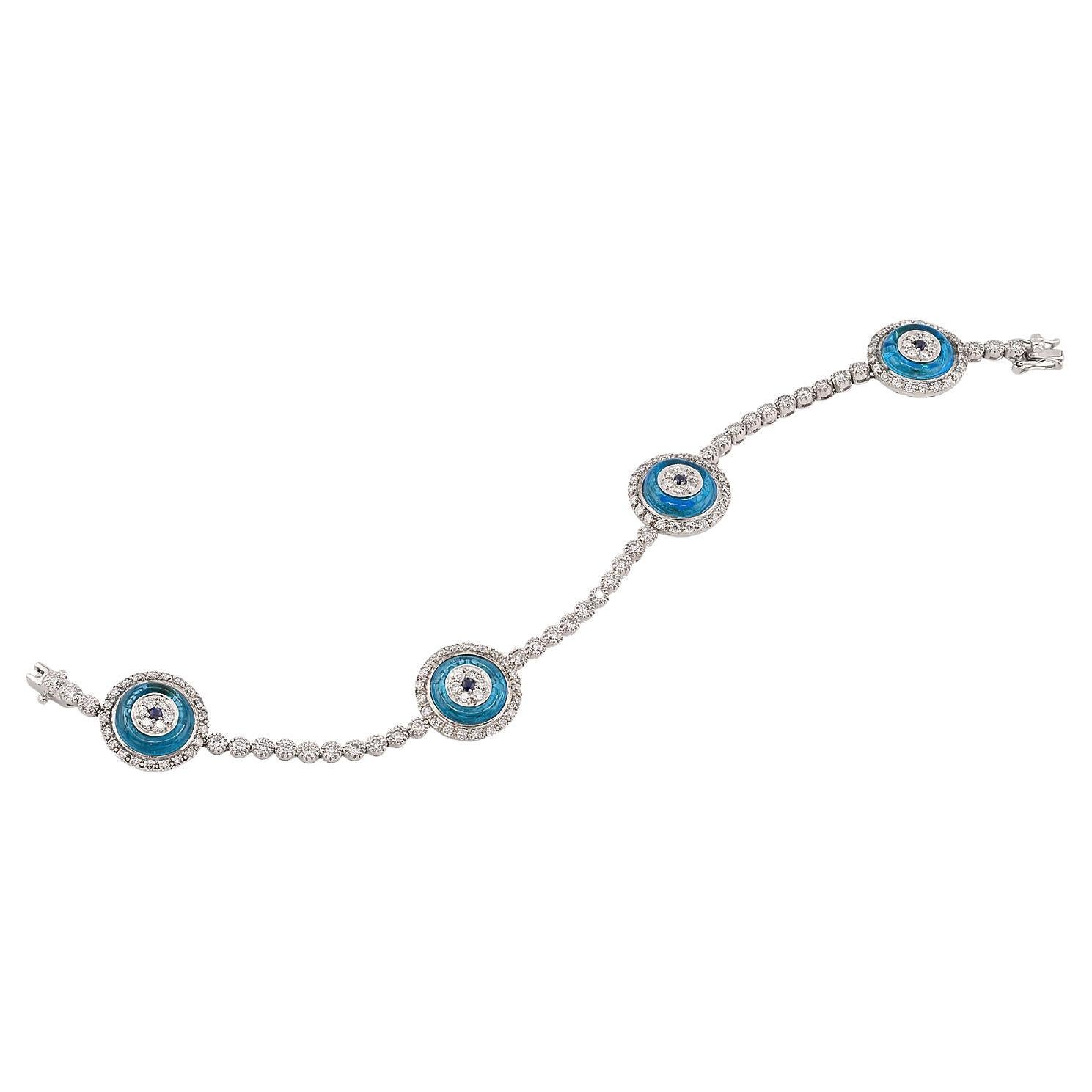 Diamond Sapphire Blue Crystal 'Against Evil Eye' Bracelet For Sale
