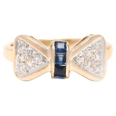 Diamond Sapphire Bow Ring, 14K Yellow Gold, Ring, Natural Sapphire