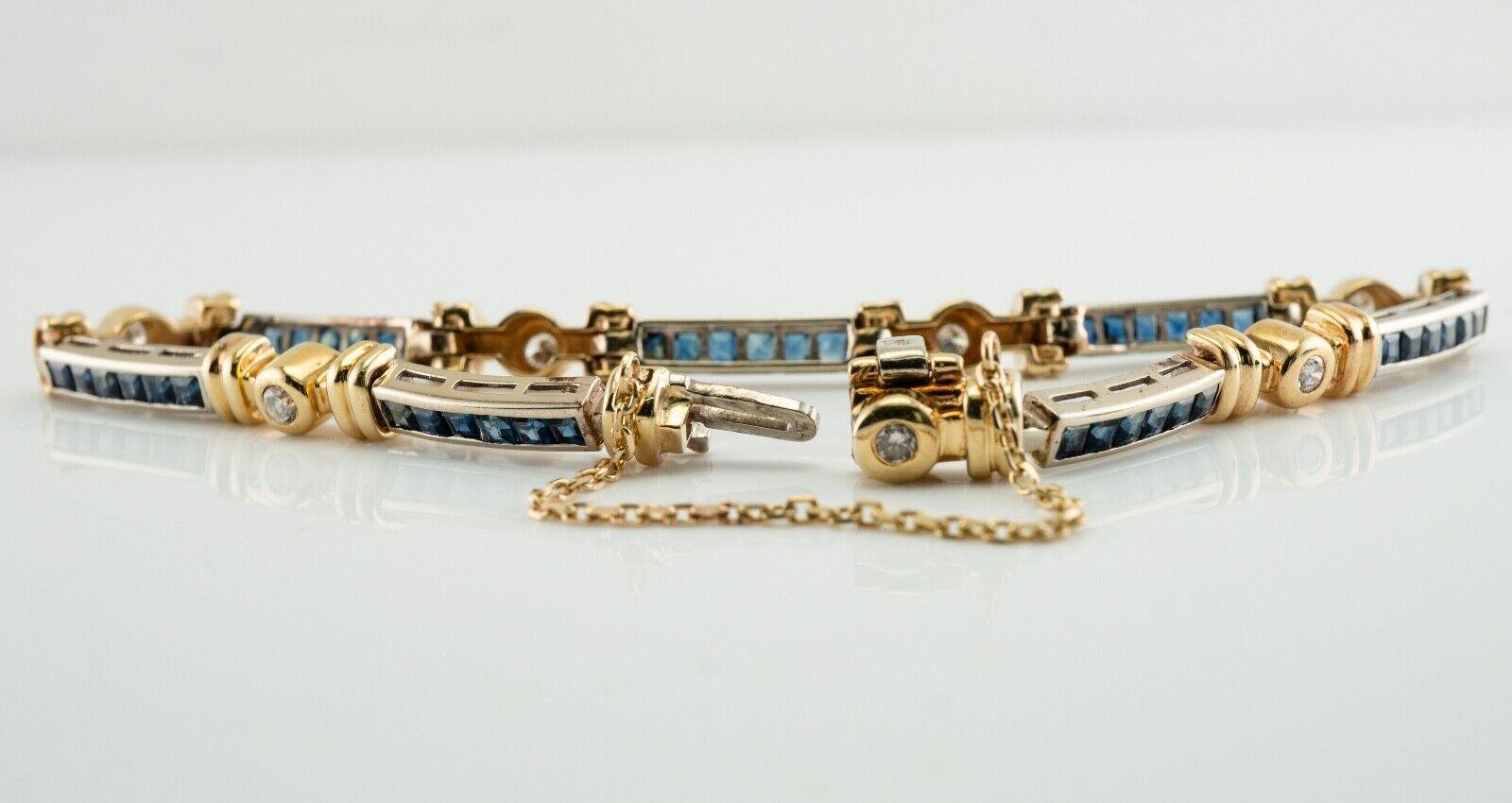 Bracelet vintage en or 14 carats avec diamants et saphirs Bon état - En vente à East Brunswick, NJ