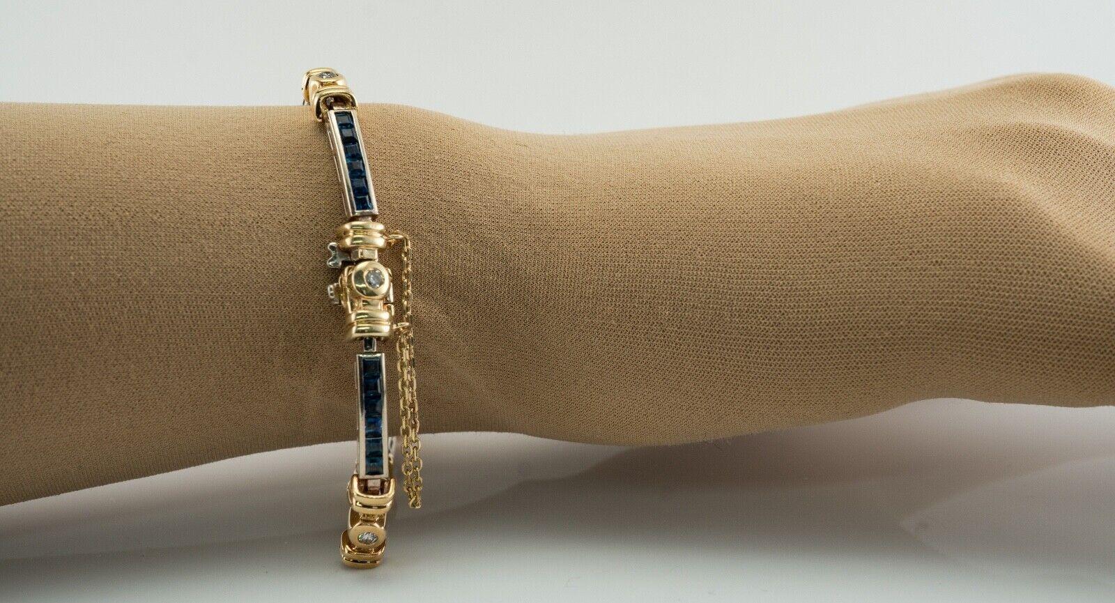 Bracelet vintage en or 14 carats avec diamants et saphirs Pour femmes en vente