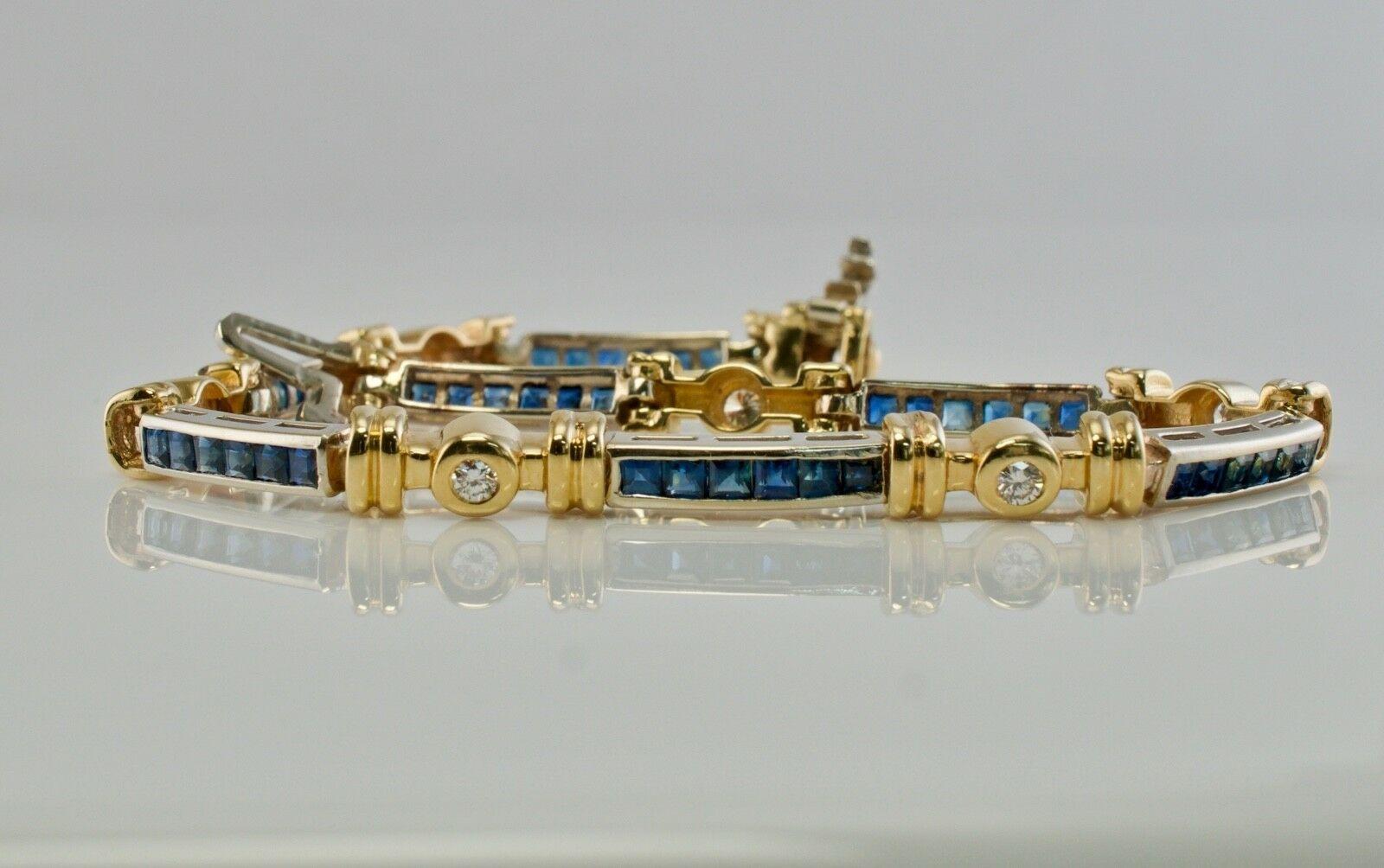 Bracelet vintage en or 14 carats avec diamants et saphirs en vente 1