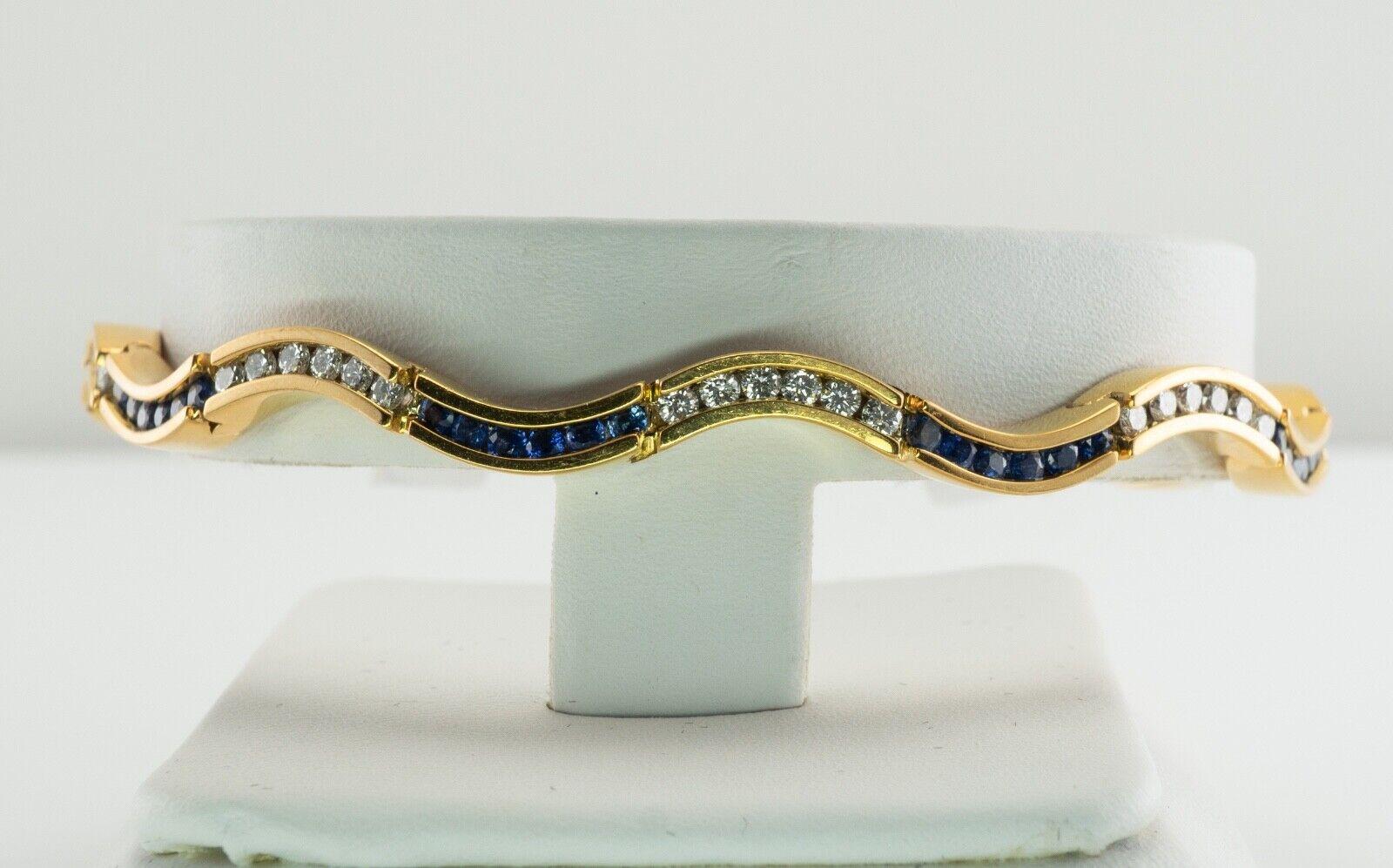 Diamond Sapphire Bracelet 14K Gold Wave Curvy For Sale 2