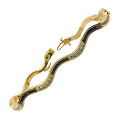Pulsera Zafiro Diamante Oro 14K Onda Curva