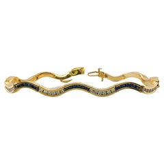 Vintage Diamond Sapphire Bracelet 14K Gold Wave Curvy