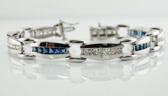 Diamond Sapphire Bracelet 14K White Gold Vintage 7.25 in