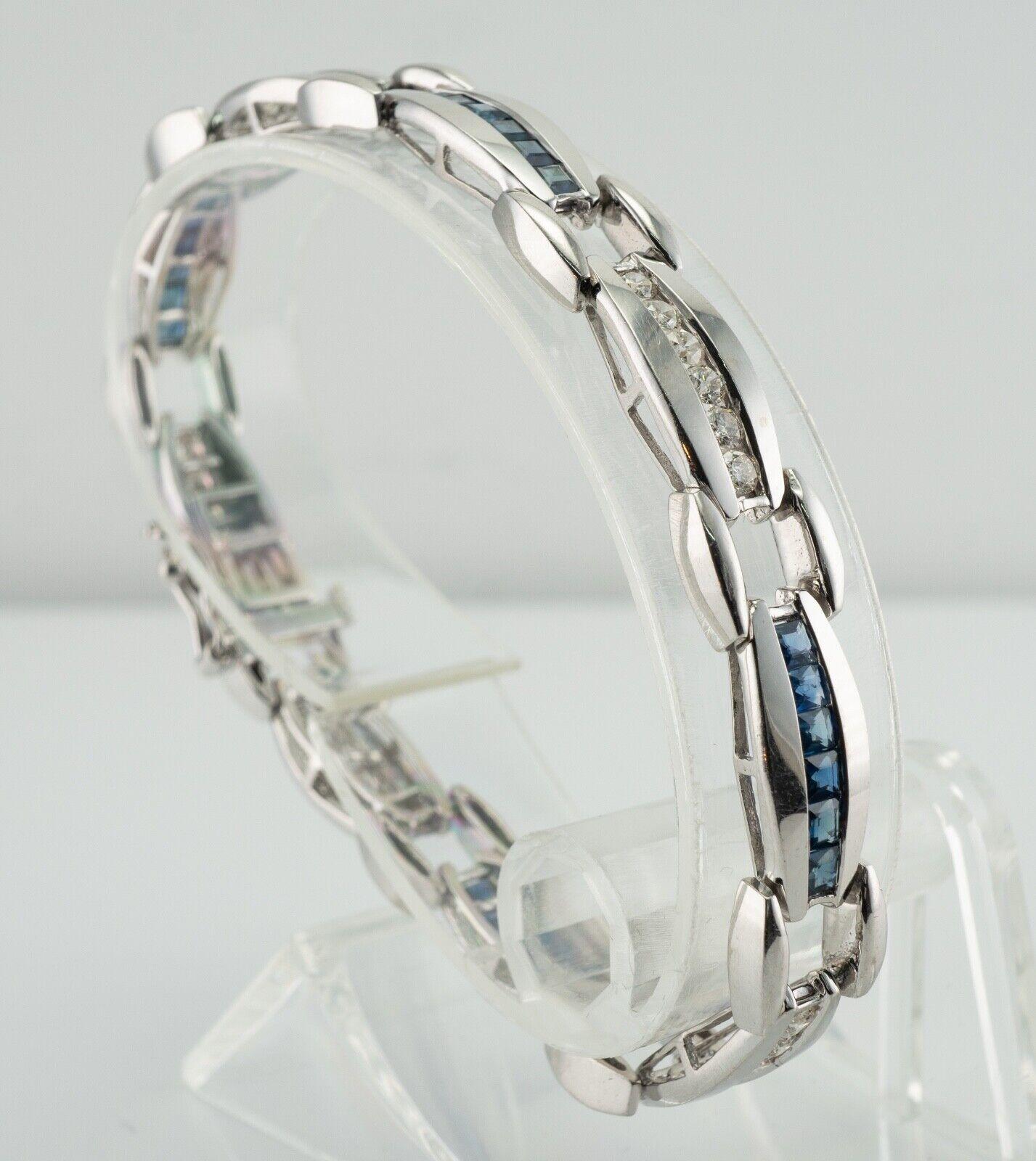 Diamond Sapphire Bracelet 14K White Gold Vintage 7.25 in For Sale 4