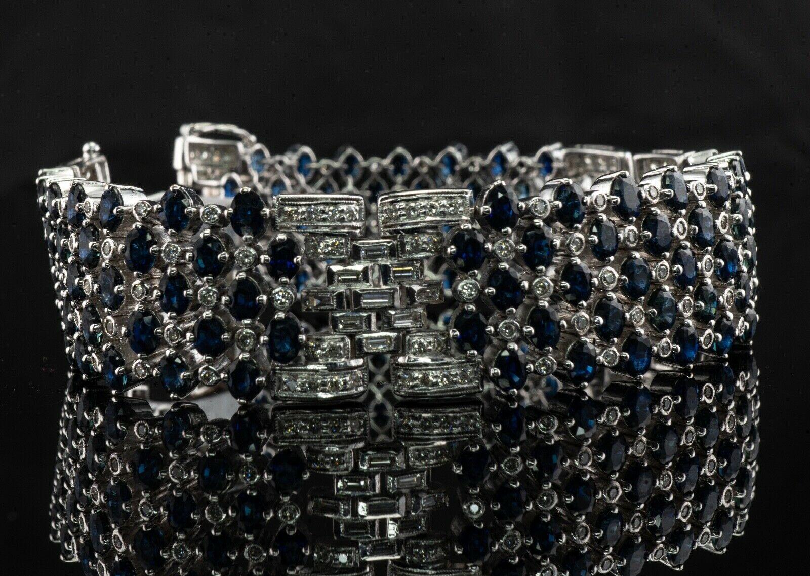 Diamond Sapphire Bracelet 18K White Gold 14.31 CTW Wide 5