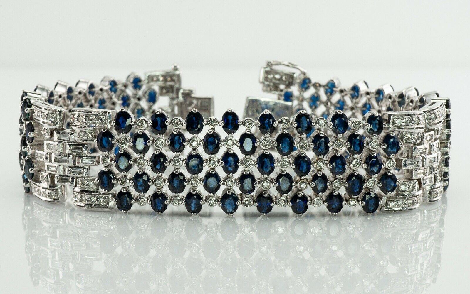 This terrific estate bracelet is finely crafted in solid 18K White Gold and set with natural Earth mined Sapphires and Diamonds. There are 116 oval cut Sapphires of great intensity and strong brilliance. Each Sapphire measures 4x3mm =11.60 carats.