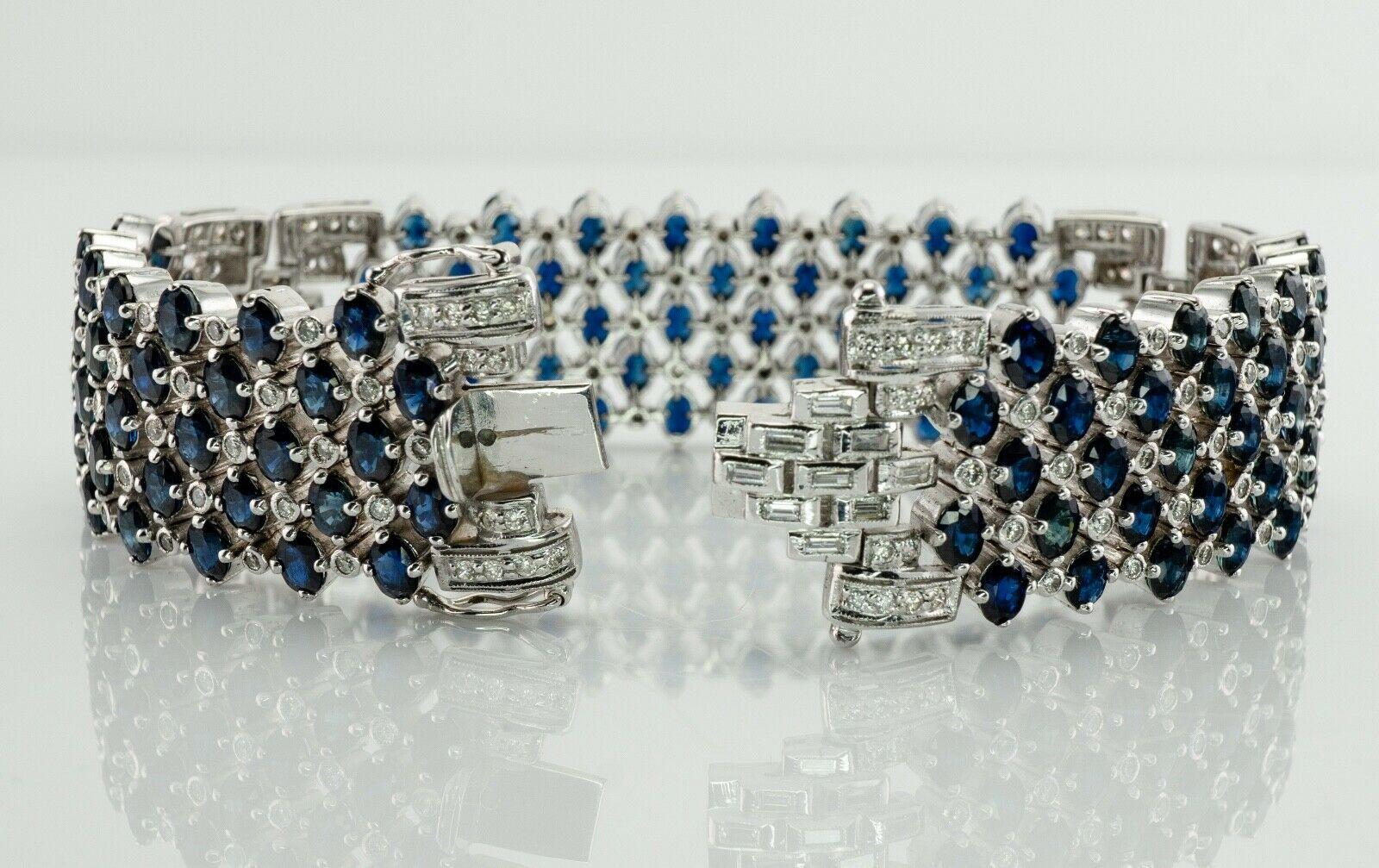Diamond Sapphire Bracelet 18K White Gold 14.31 CTW Wide In Excellent Condition In East Brunswick, NJ