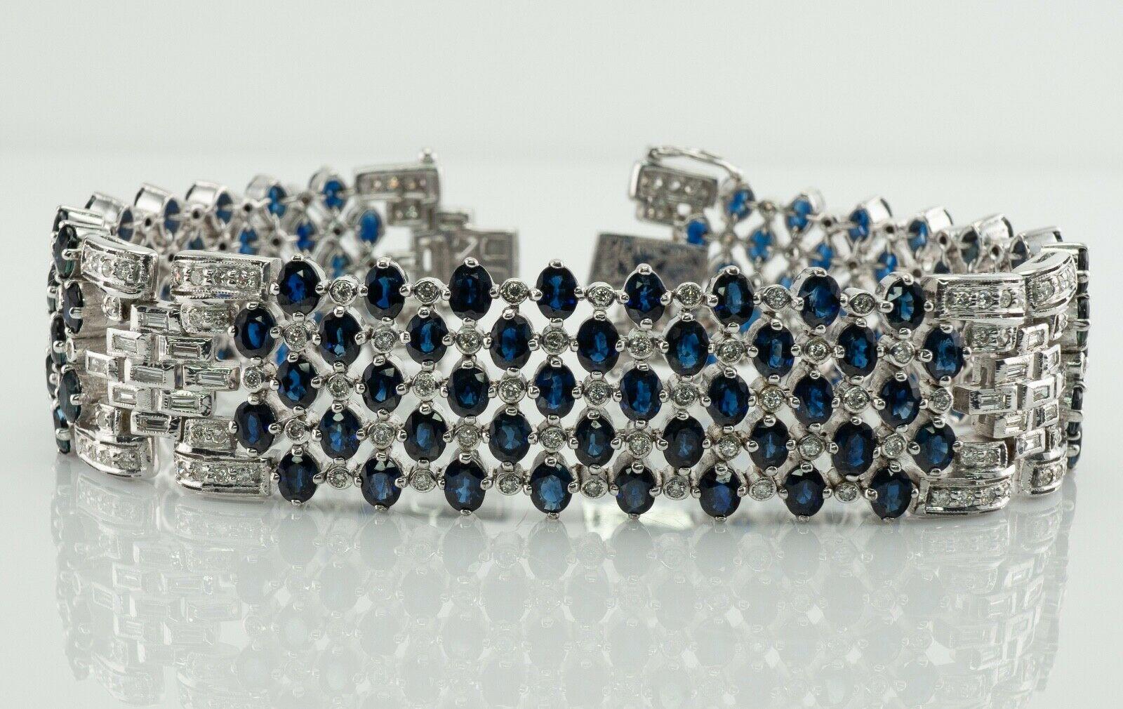 Women's Diamond Sapphire Bracelet 18K White Gold 14.31 CTW Wide