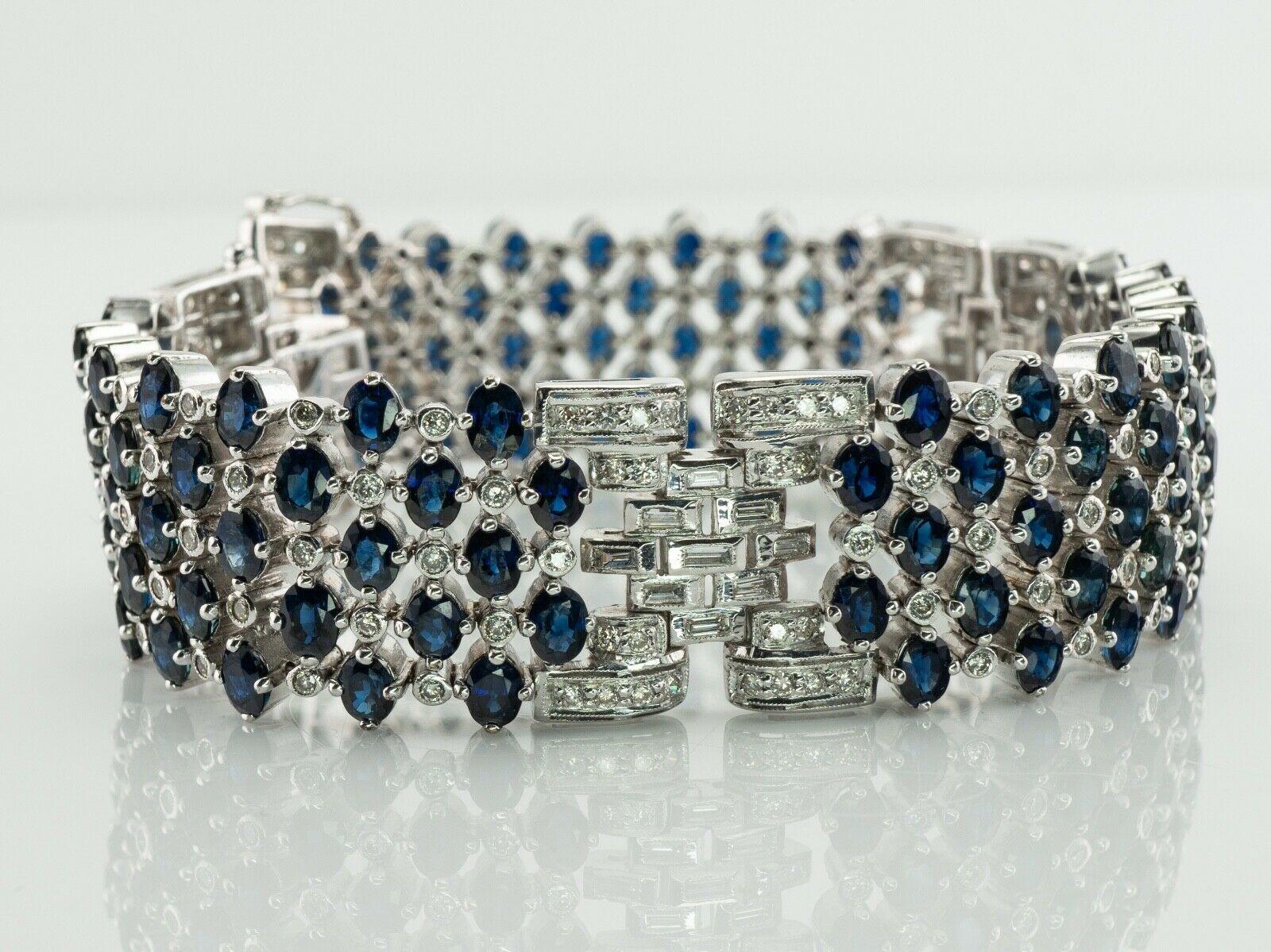 Diamond Sapphire Bracelet 18K White Gold 14.31 CTW Wide 1