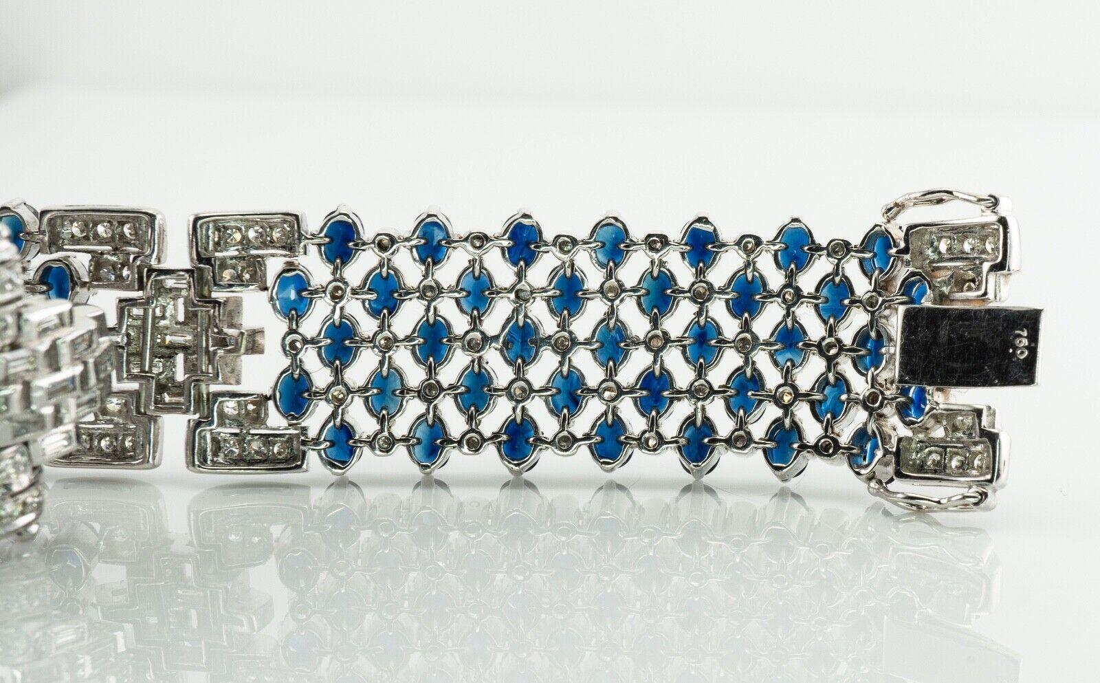 Diamond Sapphire Bracelet 18K White Gold 14.31 CTW Wide 2