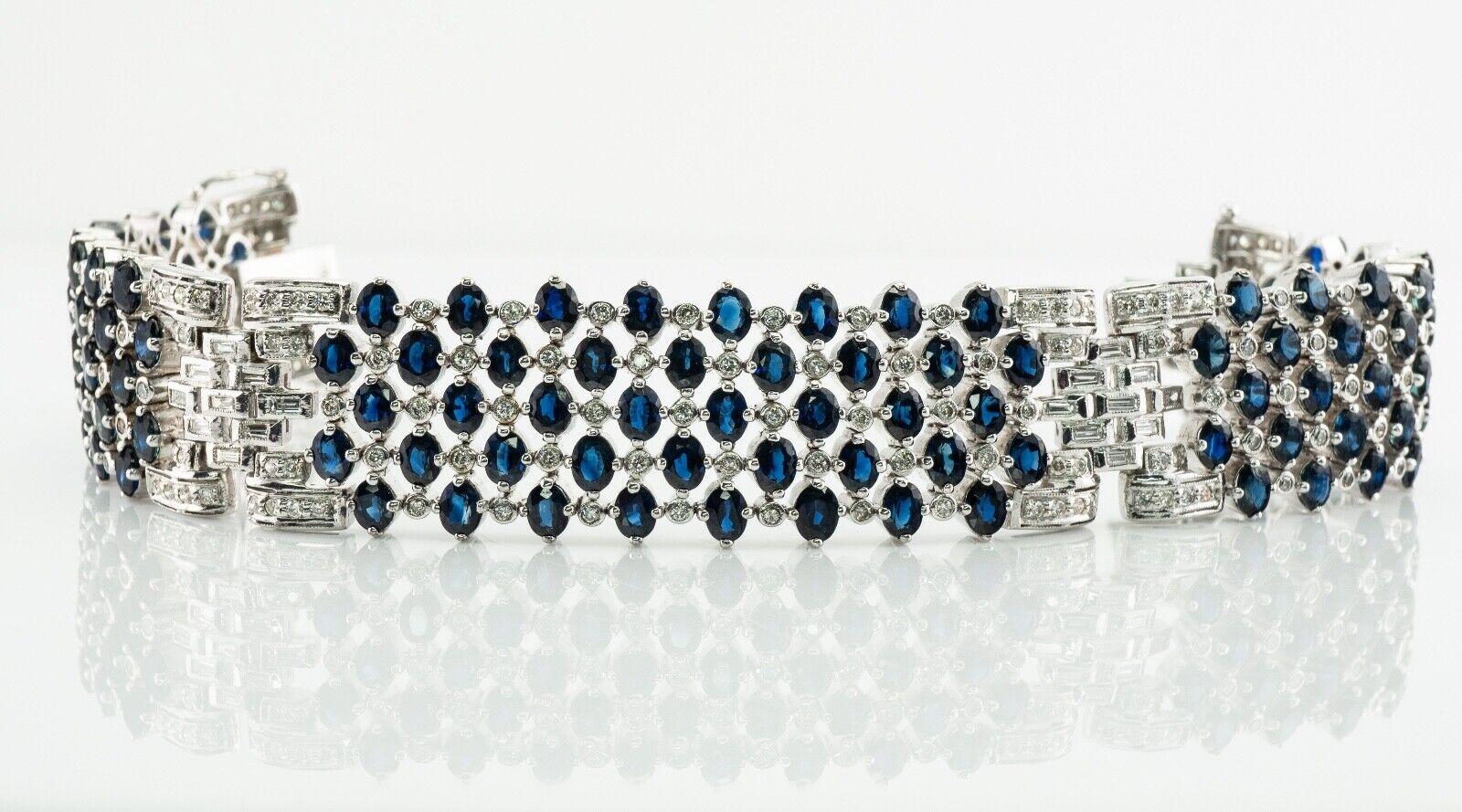 Diamond Sapphire Bracelet 18K White Gold 14.31 CTW Wide 3