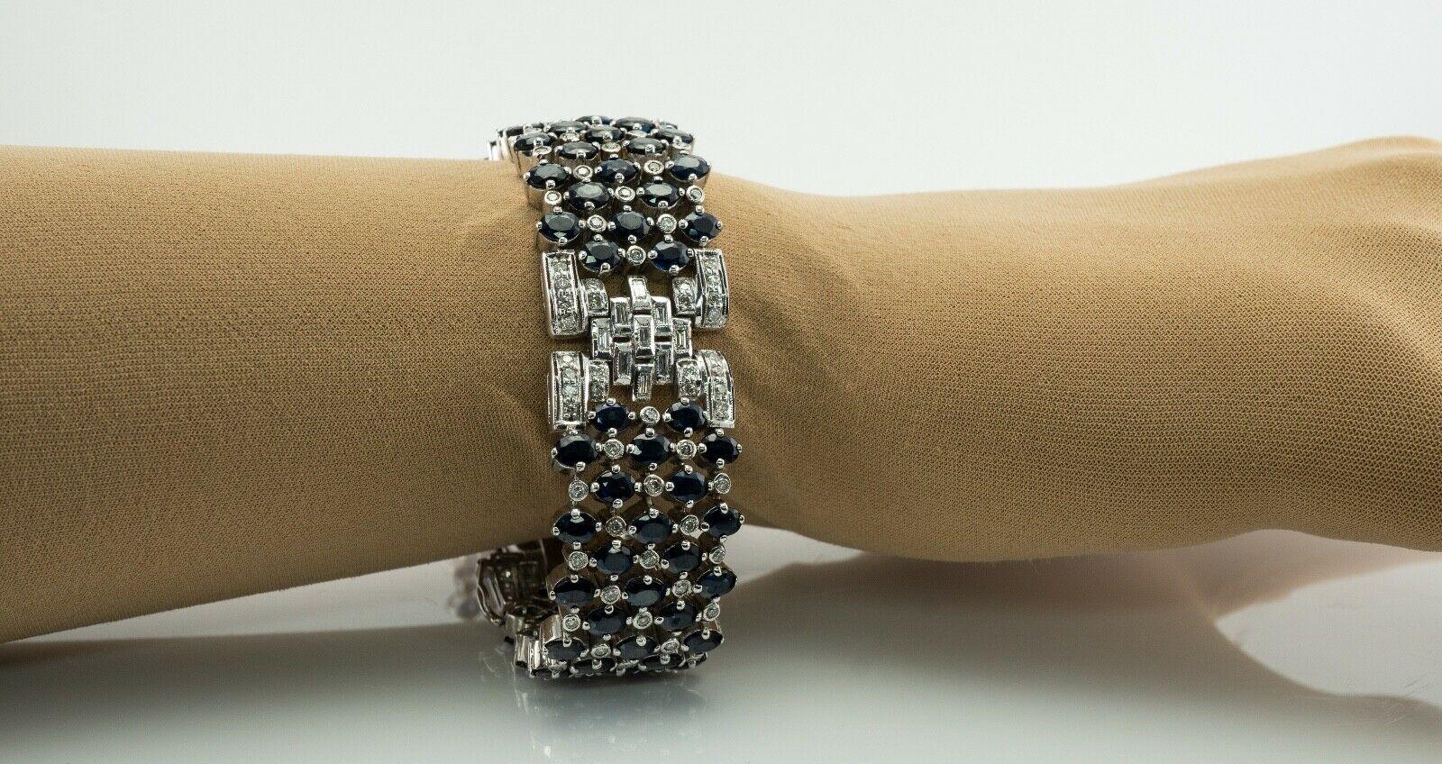 Diamond Sapphire Bracelet 18K White Gold 14.31 CTW Wide 4