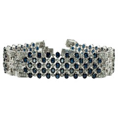 Diamond Sapphire Bracelet 18K White Gold 14.31 CTW Wide
