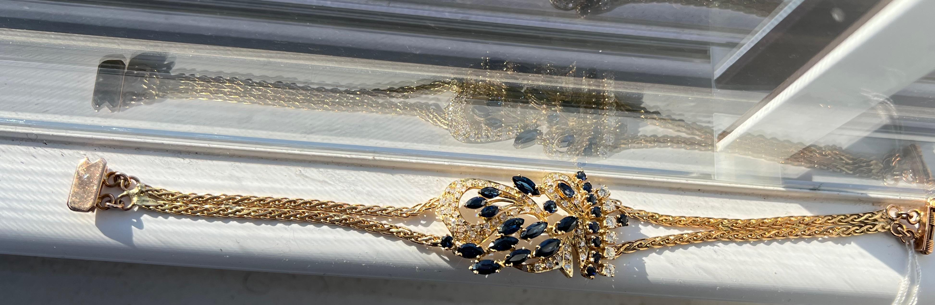 Bracciale con diamanti e zaffiri in oro giallo e rosa 18 carati in vendita 8