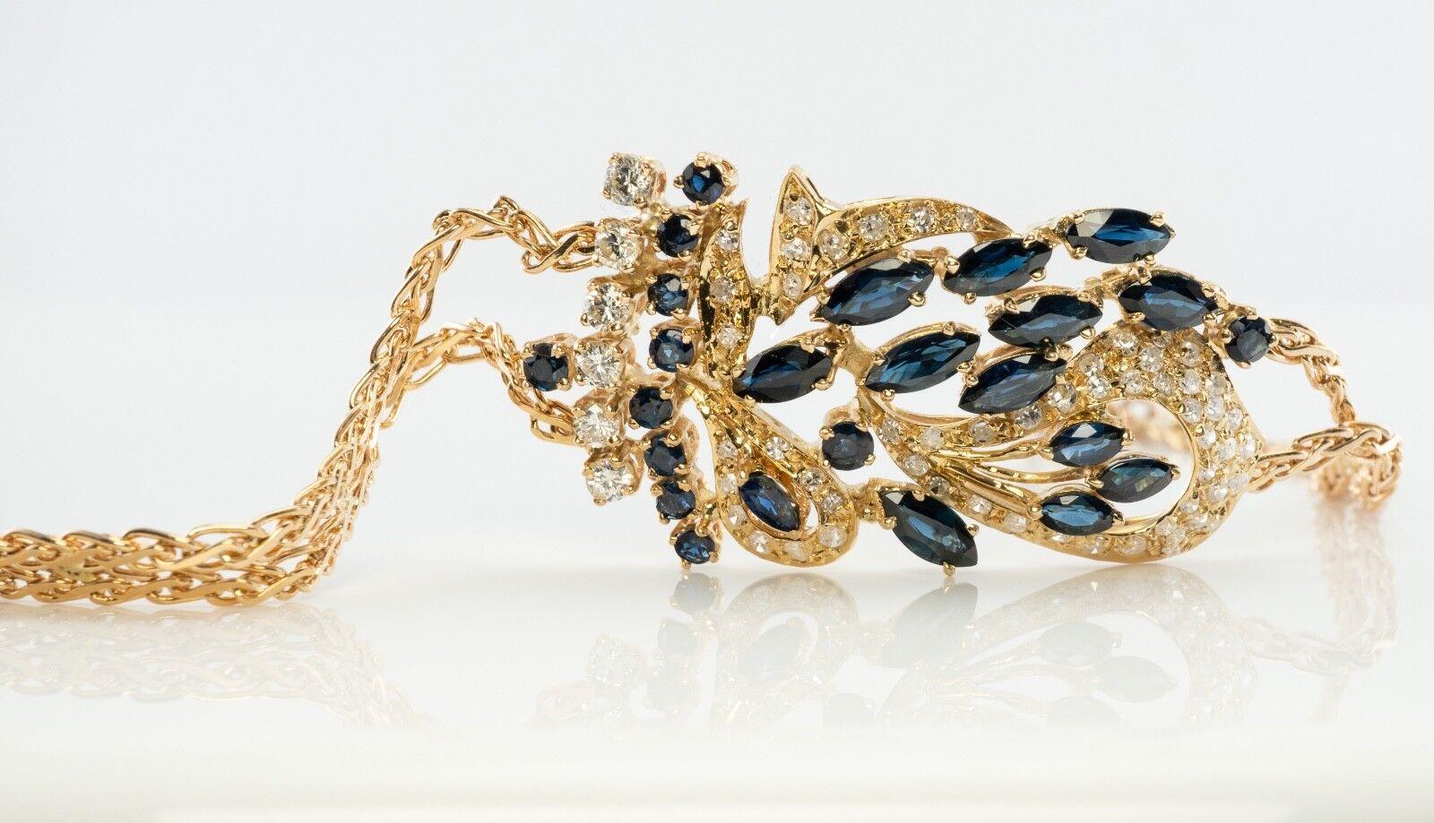 This terrific estate bracelet is finely crafted in solid 18K Yellow Gold and Rose gold for the clasp and set with genuine Earth mined Sapphires and Diamonds. There are twelve round cut Sapphires and thirteen marquise cut gems for the grand total