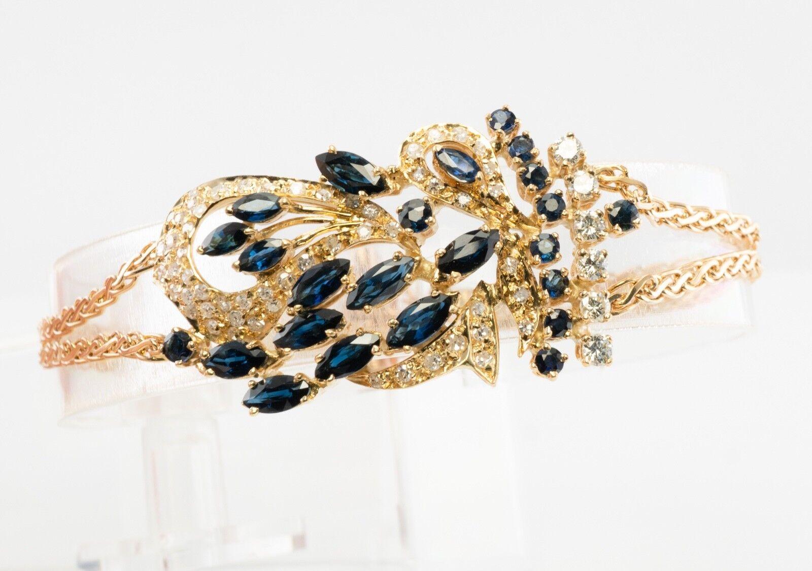 Marquise Cut Diamond Sapphire Bracelet 18K Yellow & Rose Gold For Sale