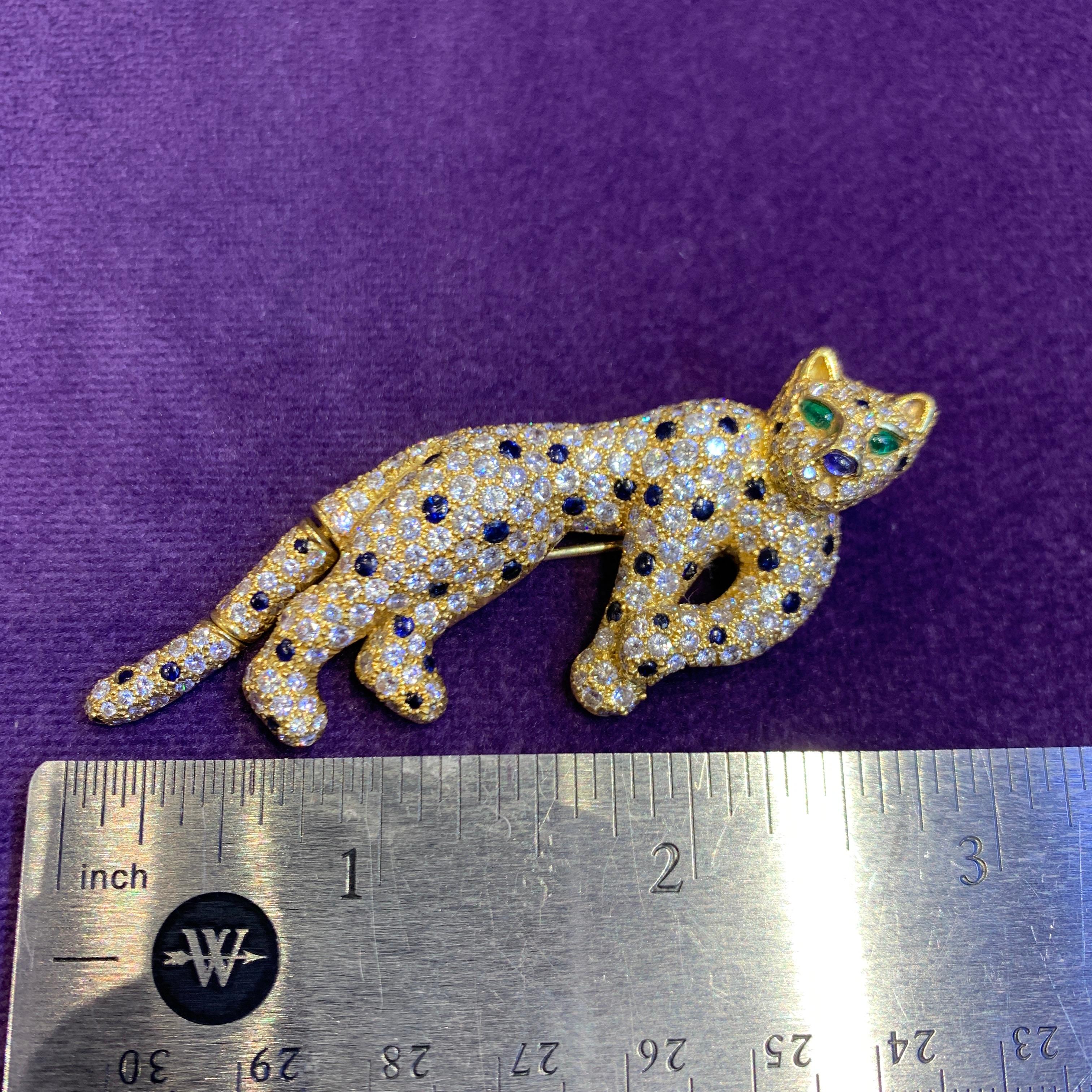 Diamond & Sapphire Cat Brooch For Sale 3