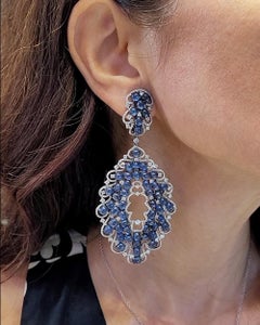 Boucles d'oreilles chandelier diamant saphir