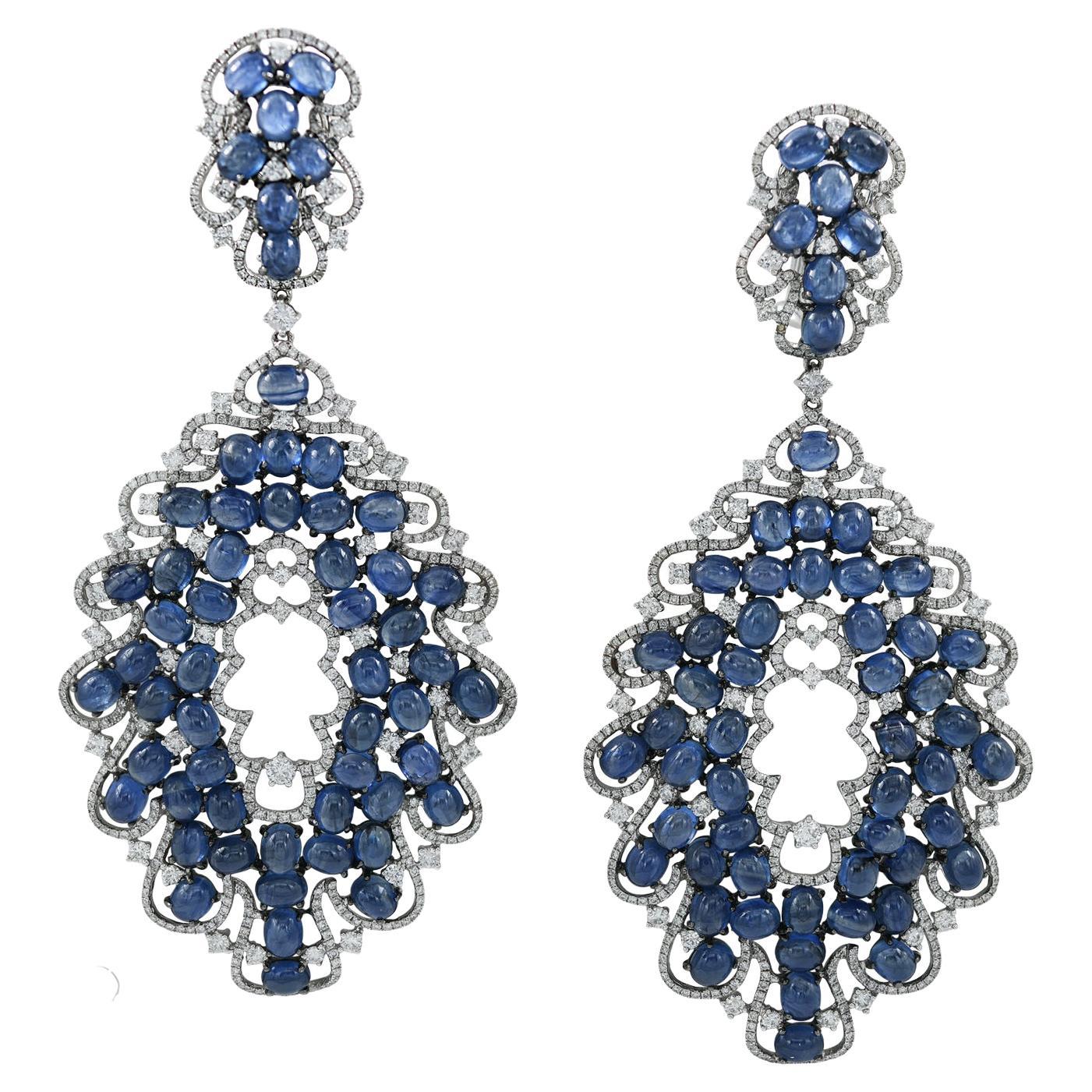 Diamond Sapphire Chandelier Earrings For Sale