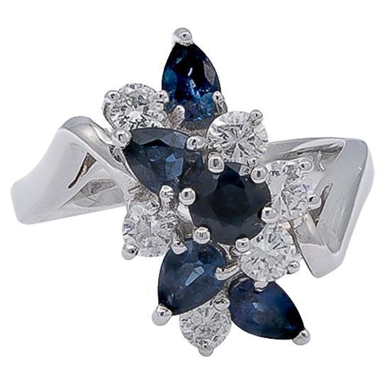 Diamond & Sapphire Cluster Ring For Sale