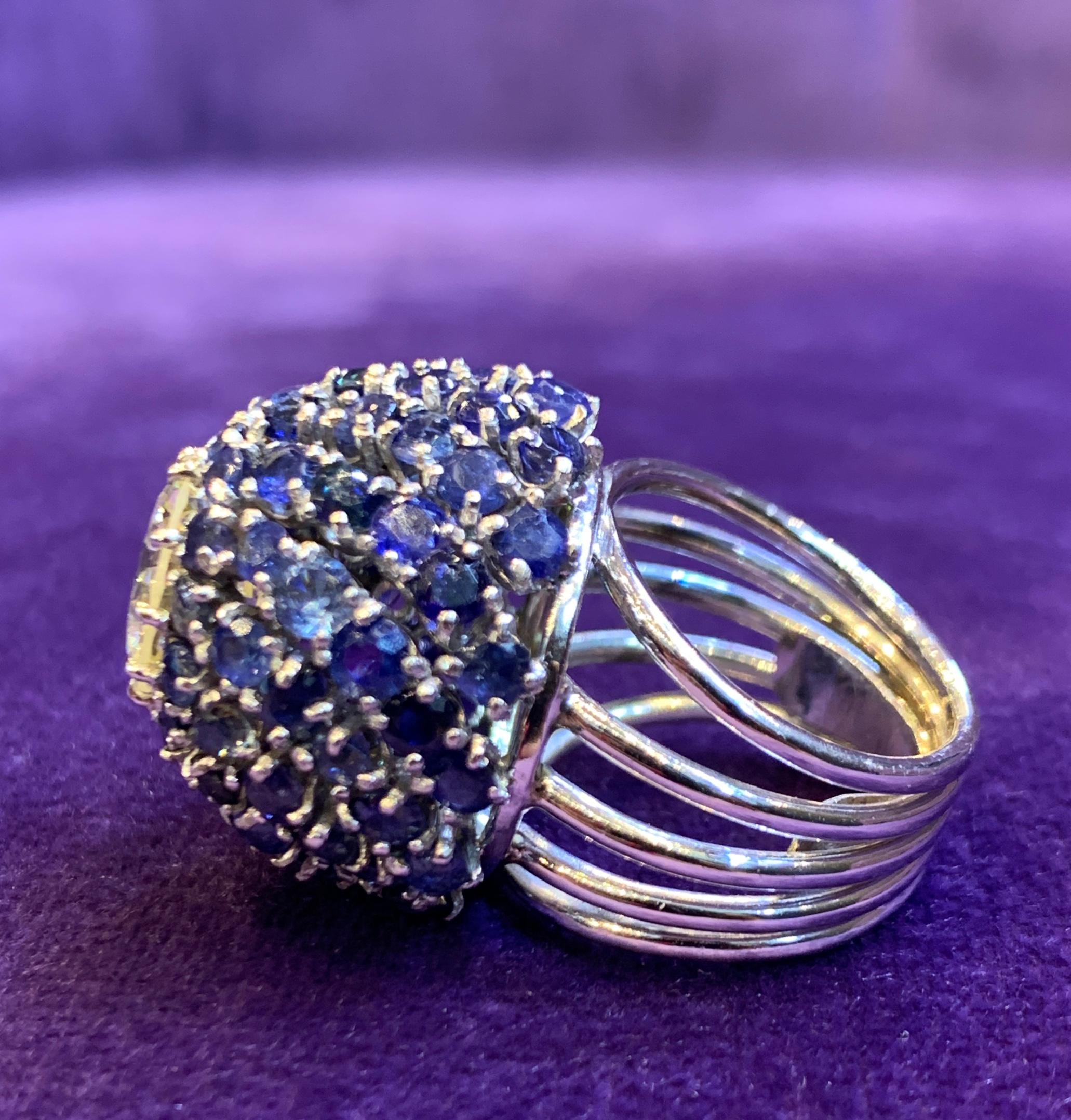 Diamond & Sapphire Cocktail Ring In Excellent Condition For Sale In New York, NY