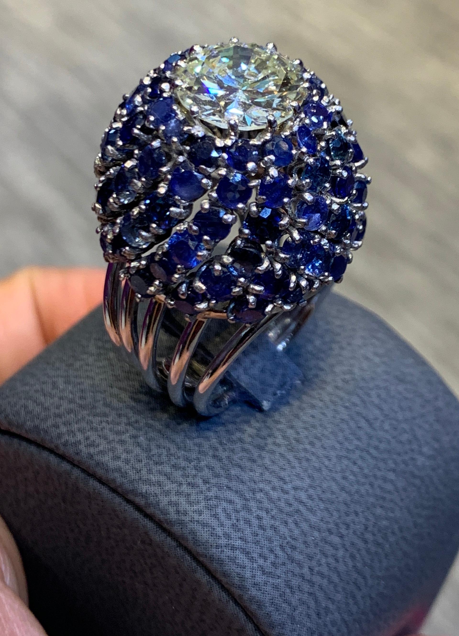 Diamond & Sapphire Cocktail Ring For Sale 1