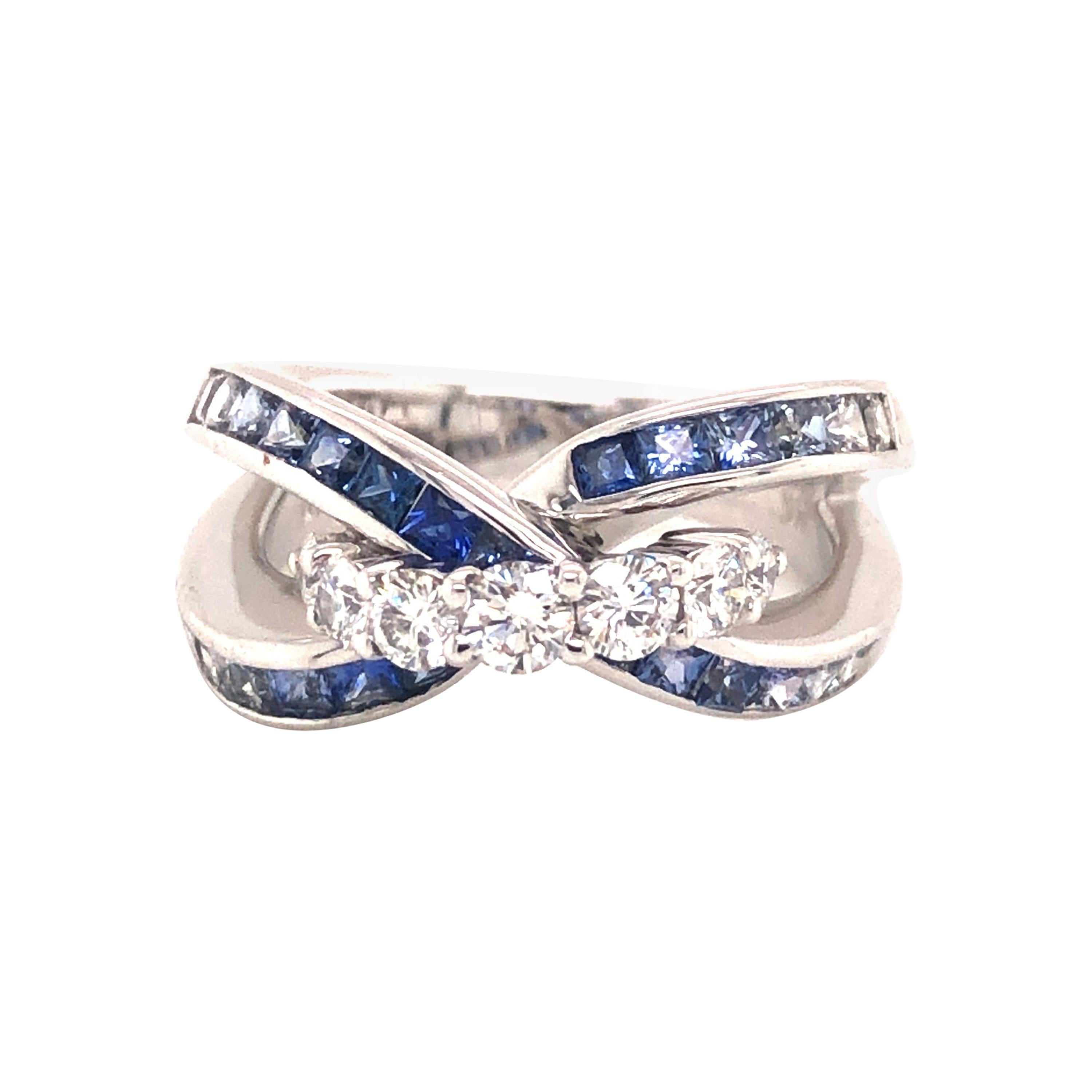 Diamond & Sapphire Criss Cross Ring 18k White Gold