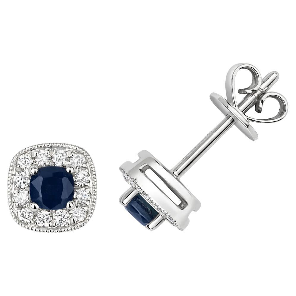 DIAMOND & SAPPHIRE CUSHION CLUSTER STUDS IN 9CT WHITE Gold